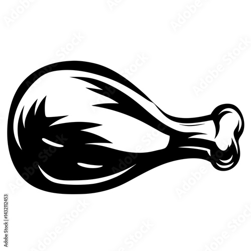 Monochrome drawing of a chicken leg or drumstick on a white background