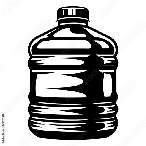 Monochrome illustration of a large plastic water bottle in a minimalist style