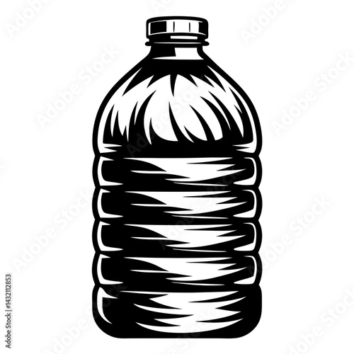 Monochromatic illustration of a large plastic water bottle with cap, clean lines