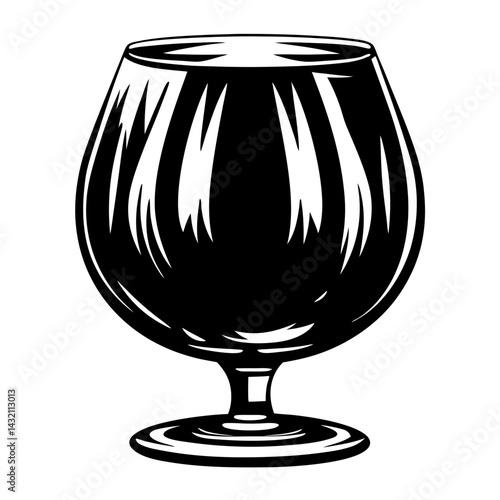 Elegant monochrome brandy snifter illustration showcases classic drinkware style and sophistication