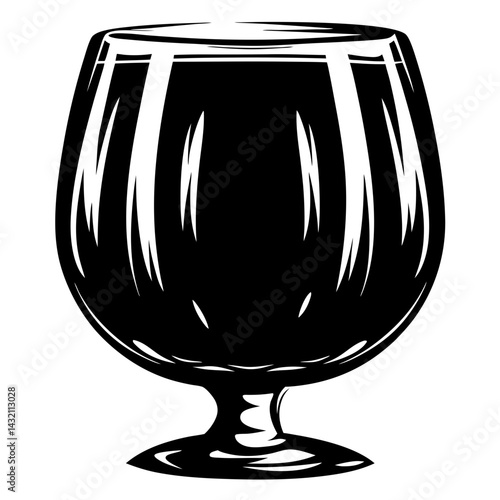 Elegant monochromatic brandy glass illustration with refined contouring and graceful curvature