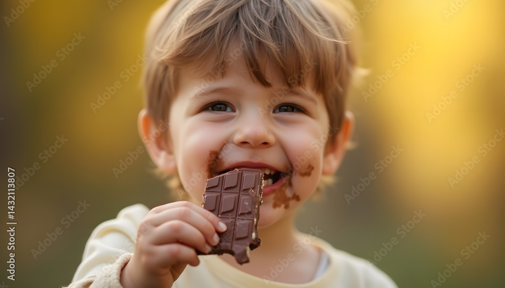 Naklejka premium boy eating chocolate bar