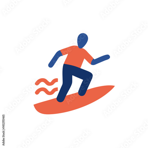 Surfer riding a wave in a vibrant and modern flat design  