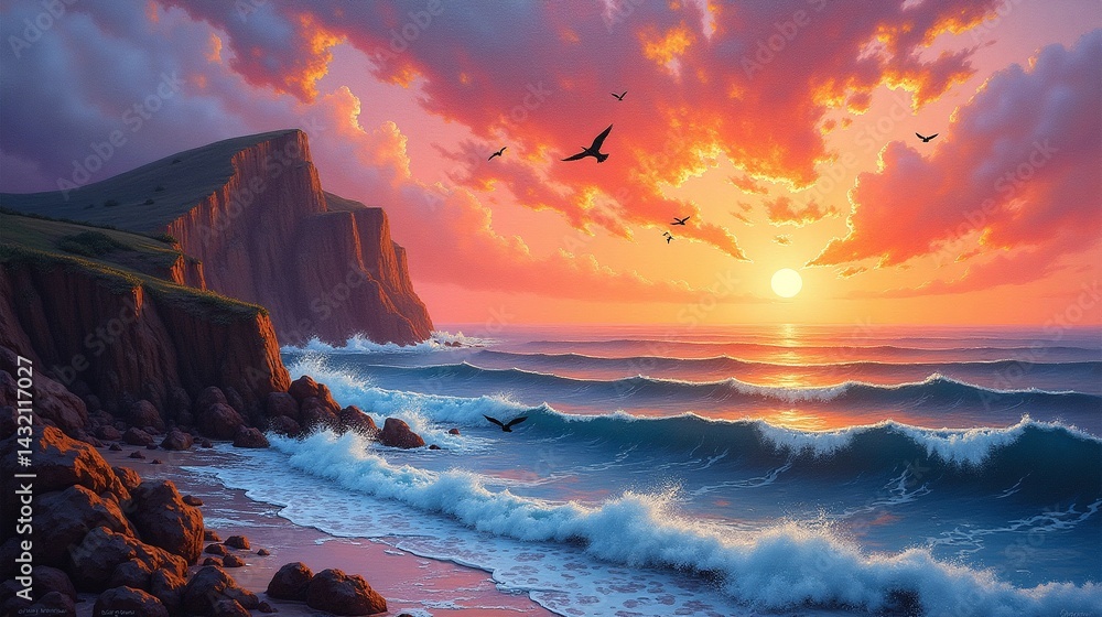 Obraz premium Wild Horizon: Vibrant Colors Over the Ocean's Edge