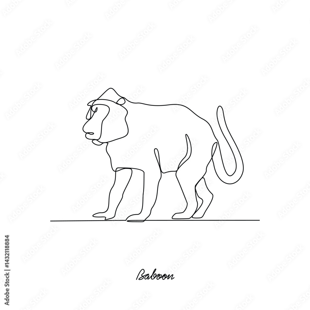 Obraz premium One continuous line drawing of Baboon animal vector illustration. Primates animal themes in simple linear style vector design concept. Baboon for your asset design and educational purpose.