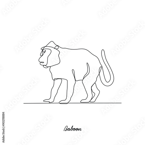 One continuous line drawing of Baboon animal vector illustration. Primates animal themes in simple linear style vector design concept. Baboon for your asset design and educational purpose.