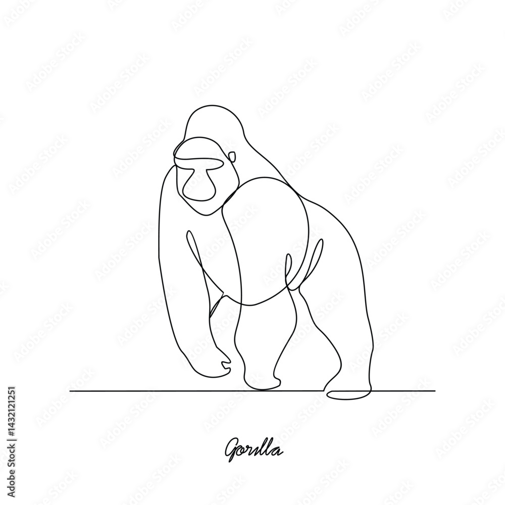 One continuous line drawing of Gorilla animal vector illustration. Primates animal themes in simple linear style vector design concept. Gorilla for your asset design and educational purpose. One continuous line drawing of Gorilla animal vector illustration. Primates animal themes in simple linear style vector design concept. Gorilla for your asset design and educational purpose.