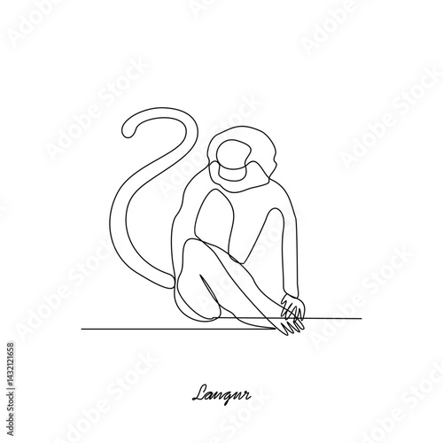 One continuous line drawing of Langur primates animal vector illustration. Primates animal themes in simple linear style vector design concept. Langur for your asset design and educational purpose.