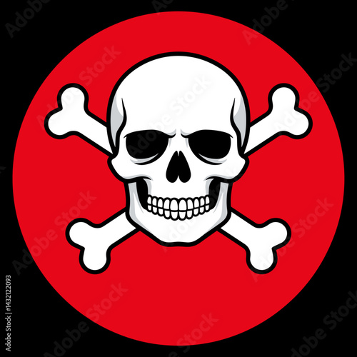 Skull and Crossbones Icon on Red Background  