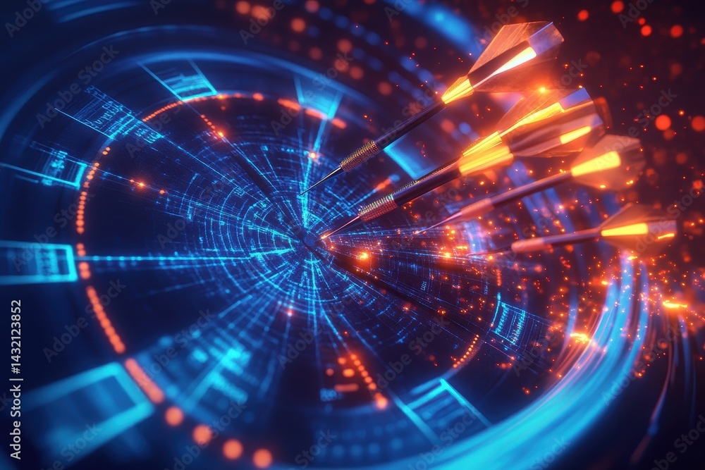 High-tech dartboard target displays precision and technological advancement. High-tech dartboard target displays precision and technological advancement.