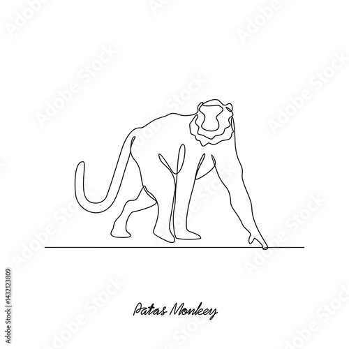 One continuous line drawing of Patas Monkey vector illustration. Primates animal themes in simple linear style vector design concept. Patas Monkey for your asset design and educational purpose.
