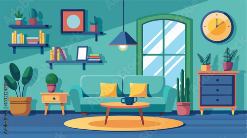 Cozy living room with green sofa, plants, and decorative elements in a bright, inviting atmosphere during daytime