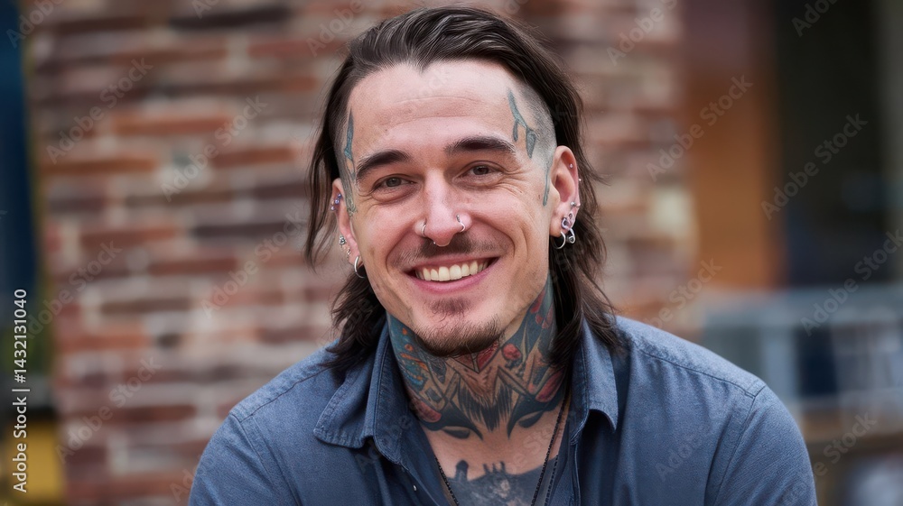 Confident and edgy man with tattoos and piercings, exuding individuality Confident and edgy man with tattoos and piercings, exuding individuality