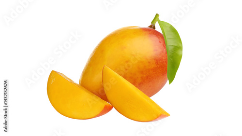 Slika na platnu Vibrant Yellow Mango & Slices – Studio Lighting, Macro Lens Shot