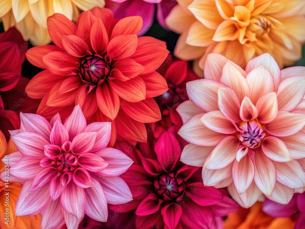 Vibrant dahlia blossoms in a colorful array. Vibrant dahlia blossoms in a colorful array.