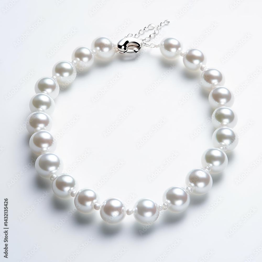 A stunning shiny pearl necklace gleams against a crisp white backdrop, perfect for any elegant occasion. A stunning shiny pearl necklace gleams against a crisp white backdrop, perfect for any elegant occasion.