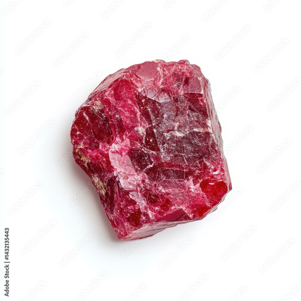 Fototapeta premium A stunning smooth ruby crystal glistens against a pure white backdrop, showcasing its deep red hue and natural beauty.