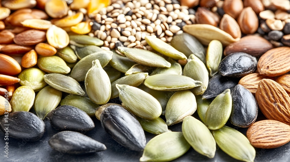Obraz premium Assorted Seeds and Nuts Mix Close Up Photography