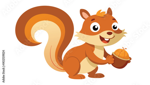 Cute vector illustration of a squirrel holding an acorn, showcasing playful expression and charming characteristics in a friendly cartoon style