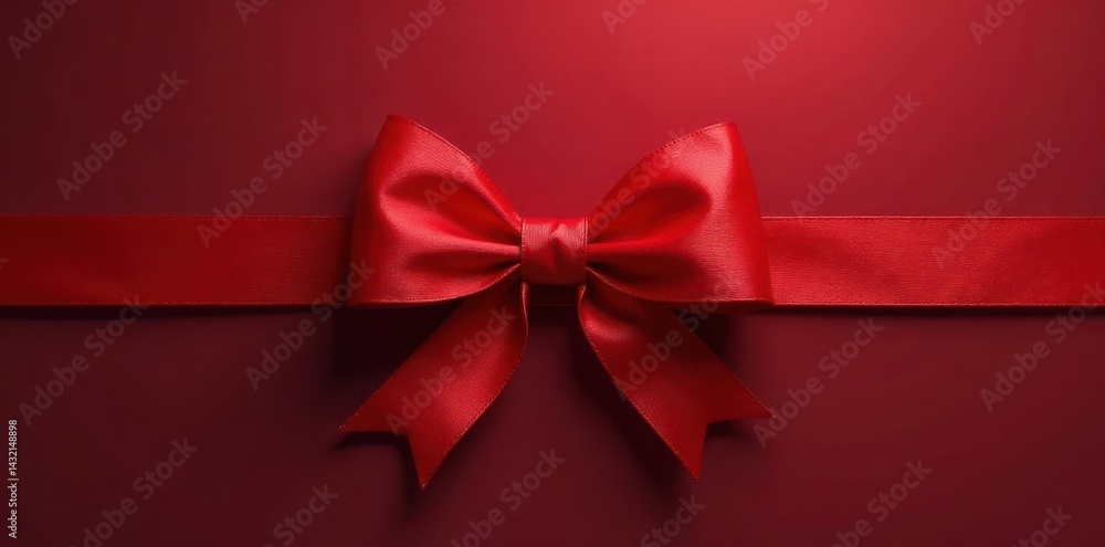 Elegant red satin ribbon tied in a perfect bow , holiday, satin ribbon, glossy Elegant red satin ribbon tied in a perfect bow , holiday, satin ribbon, glossy
