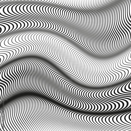 Obraz na płótnie Flowing curved pattern. Abstract vector waves. Dynamic optical shape. Black artistic texture. w salonie