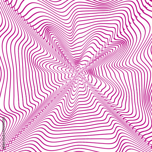 Obraz na płótnie Magenta line burst. Abstract wavy field. Geometric distortion shape. Vector optical pattern. w salonie