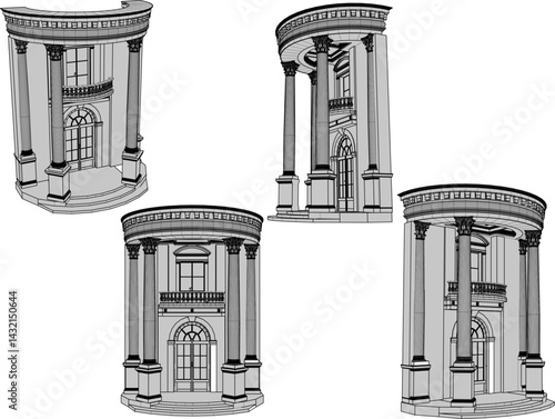vector sketch illustration design image architecture terrace building house with large columns classic vintage.