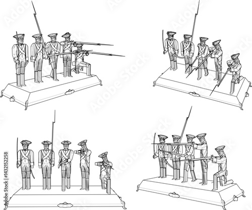 vector sketch illustration design of cavalry soldier toy fighting with classic vintage ethnic weapons  