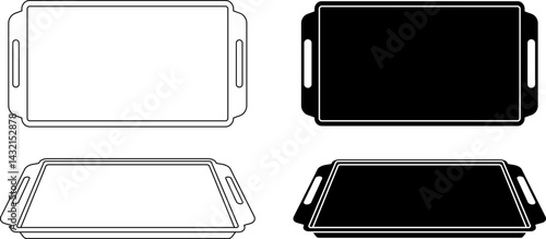 top view and side view tray icon set