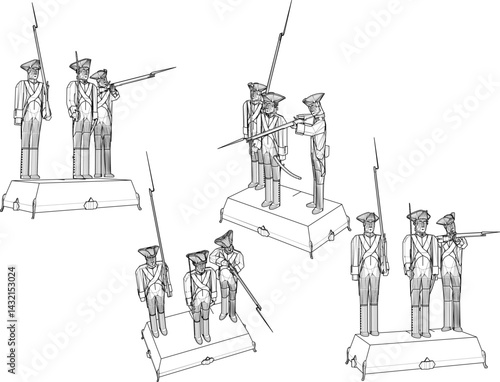 vector sketch illustration design of cavalry soldier toy fighting with classic vintage ethnic weapons  