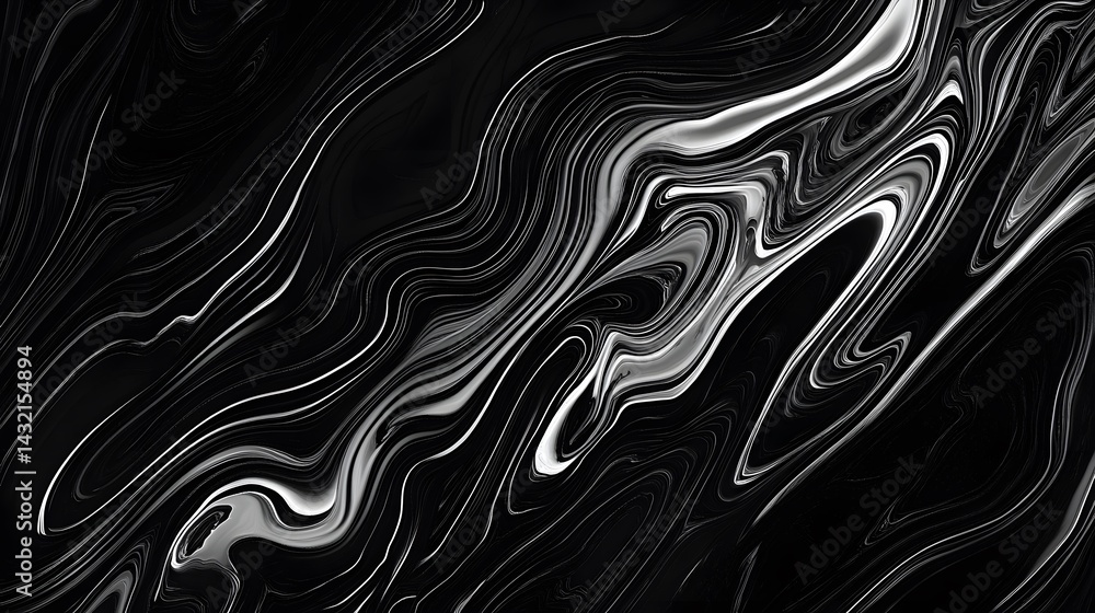 Obraz premium Abstract Black and White Swirling Liquid Marble Texture Background