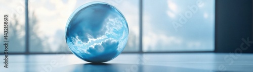 Wallpaper Mural A clear glass ball reflecting the sky, set against a bright interior with large windows Torontodigital.ca