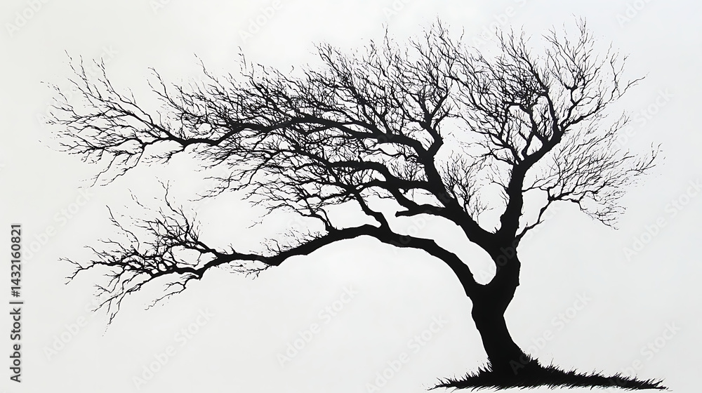 Fototapeta premium A tree with no leaves is depicted in a black and white photo