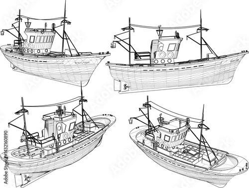 Vector sketch illustration of a marine patrol police ship design to secure the waters area  