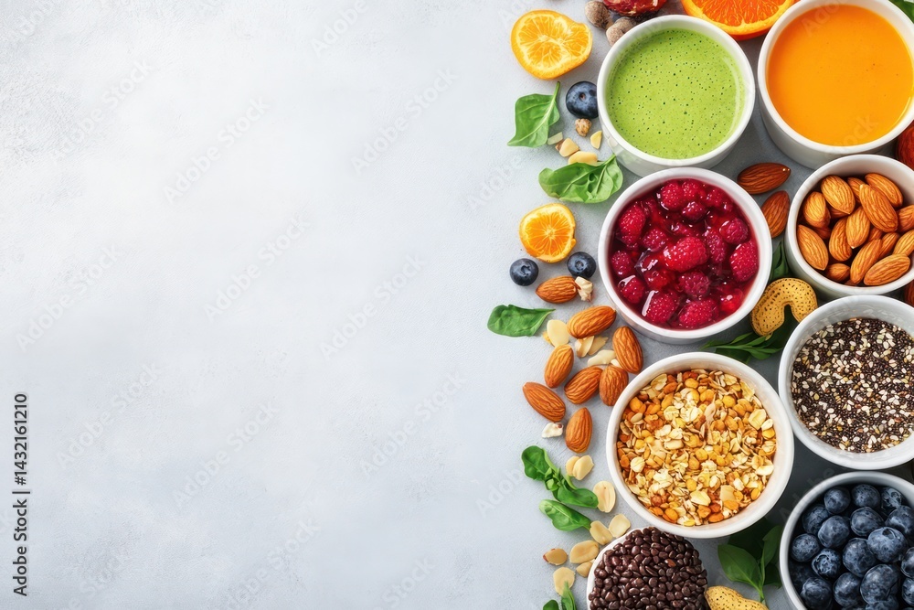 Colorful nutritious foods arranged in rows Colorful nutritious foods arranged in rows