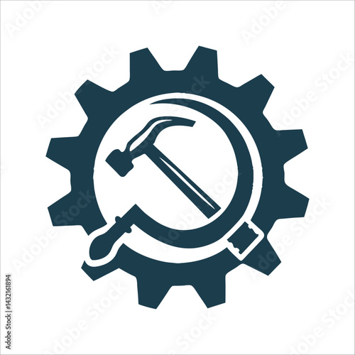 Labor Day Gear Wheel Hammer Sickle Industrial Labor Day Gear wheel with a hammer and sickle in a stylized, industrial motif.