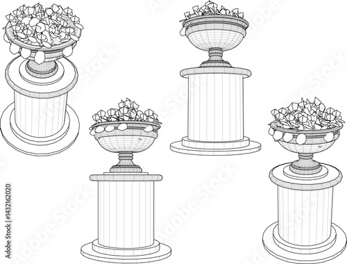 vector sketch illustration of decorative garden plant pot design with flower plants 