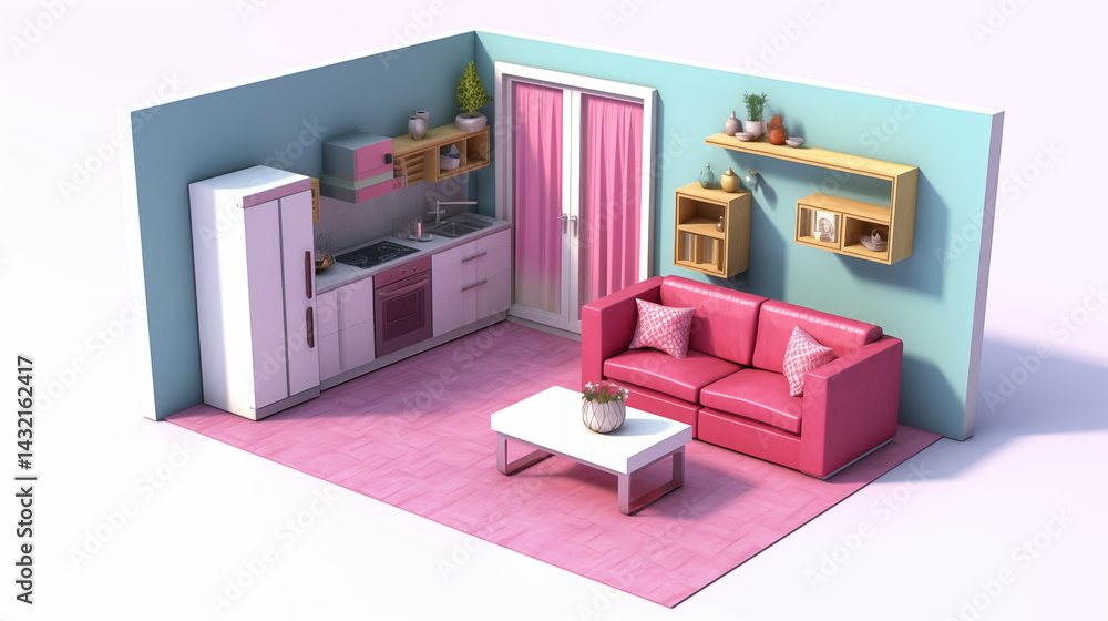 3d render of a living room colourful 3d render of a living room colourful