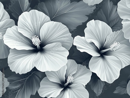 Wallpaper Mural Monochromatic Hibiscus Flowers and Foliage Torontodigital.ca