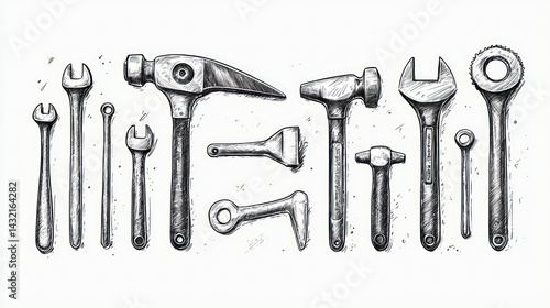 Hand-Drawn Tools: A Collection of Black and White Illustrations of Classic Workshop Instruments