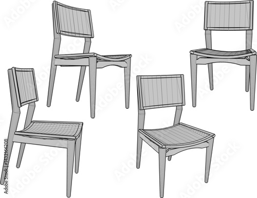vector sketch illustration of wooden dining room chair design with modern abstract ethnic traditional design