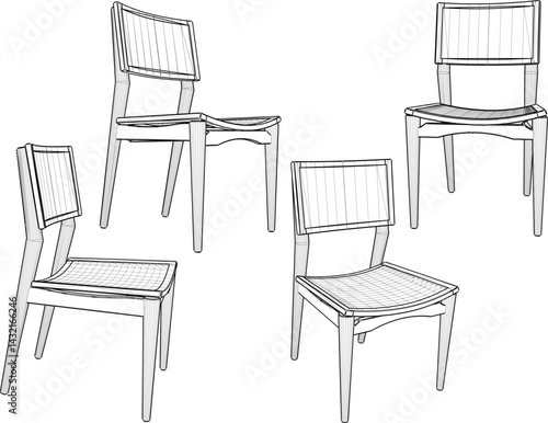 vector sketch illustration of wooden dining room chair design with modern abstract ethnic traditional design 