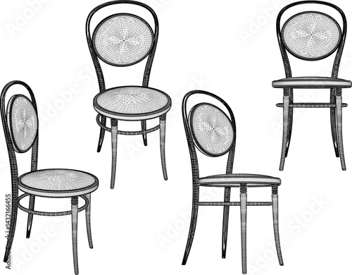 vector sketch illustration of wooden dining room chair design with modern abstract ethnic traditional design