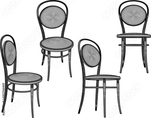 vector sketch illustration of wooden dining room chair design with modern abstract ethnic traditional design