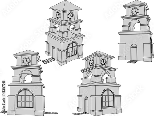 vector sketch illustration silhouette architectural design of security guard post building with portal for security 