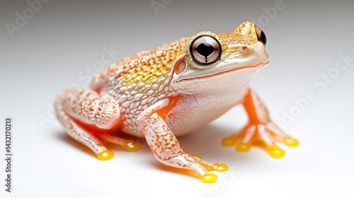 Wallpaper Mural Orange Frog with Yellow Toes Studio Style High-Resolution Photography Close-up Profile View Detailed Skin Texture Peaceful Pose White Background Warm Peach Tones Ideal for Nature Documentaries Torontodigital.ca
