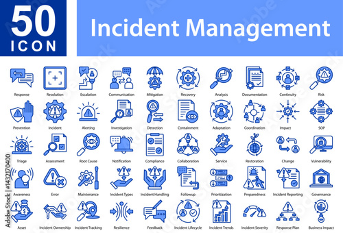 Incident Management Icon Collection and Symple Concept mixed blue color	
