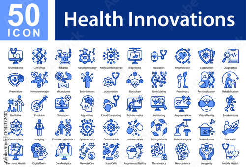 Health Innovations Icon Collection and Symple Concept mixed blue color	