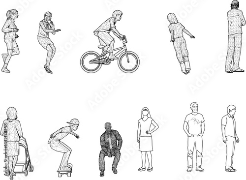 vector sketch illustration silhouette design of various human activities with their work as a complement to the image  