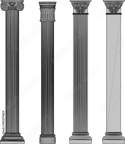 vector sketch illustration silhouette design pillar column building classic vintage ethnic roman greek